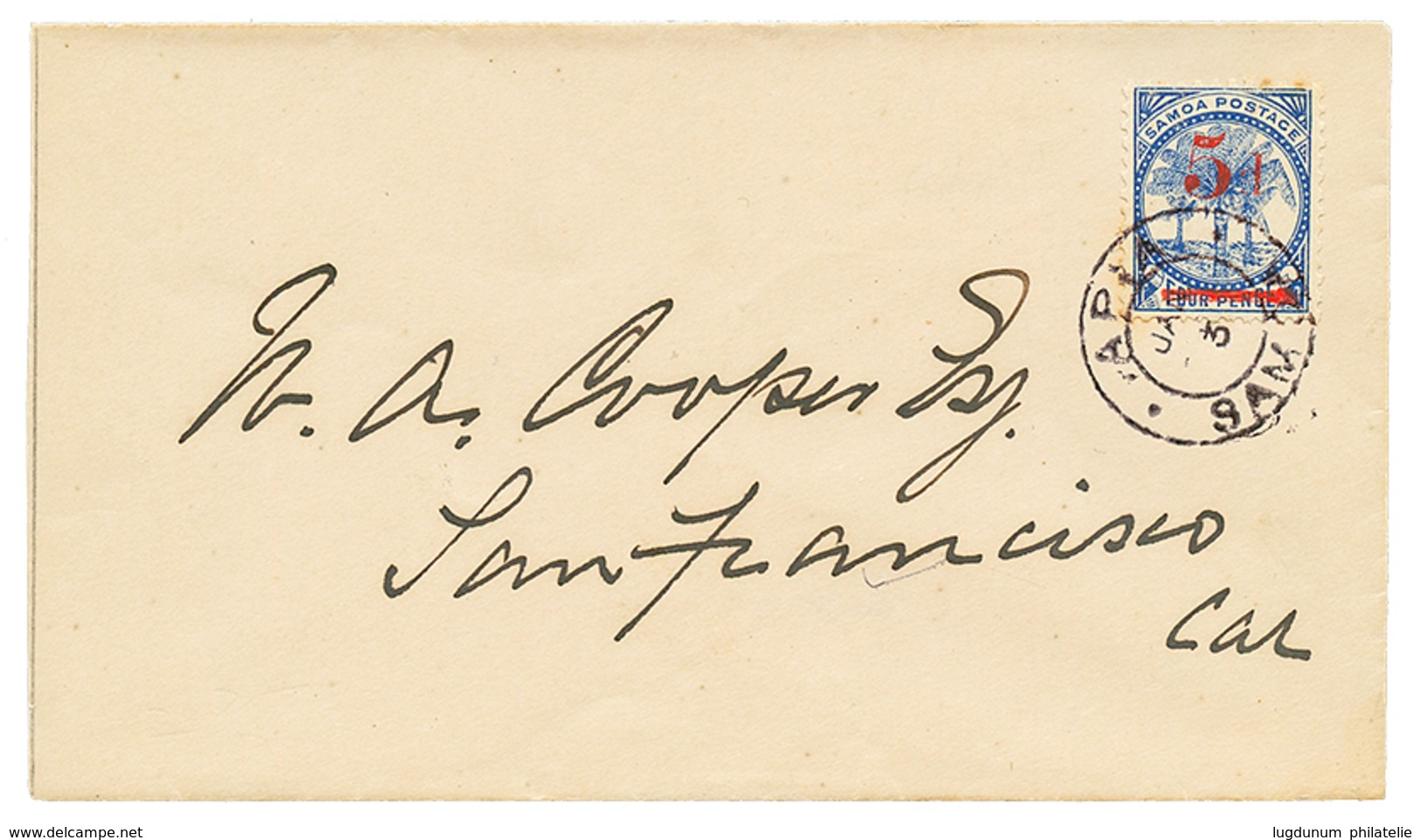 732 SAMOA : 1894 5d On 4d Canc. APIA On Envelope To SAN FRANCISCO(USA). Scarce. Vvf. - Samoa