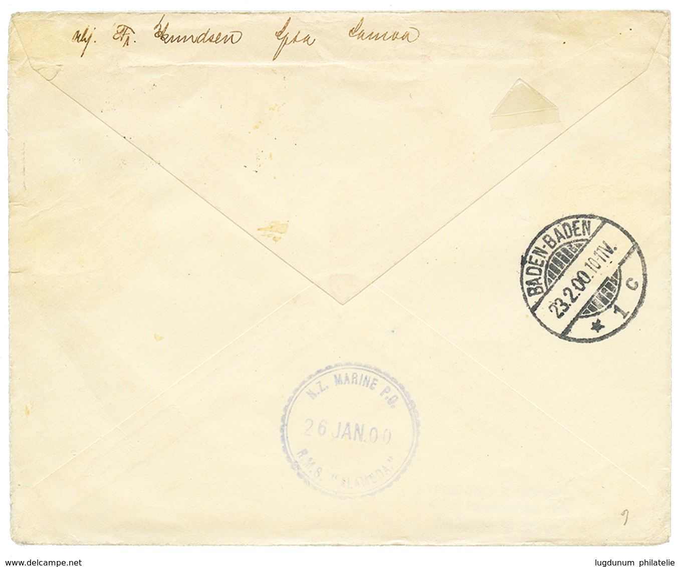 735 SAMOA : 1900 Mixt PALM 1/2d + 2 1/2d (x2)+ PROVISIONAL 2d Canc. APIA On Envelope To GERMANY. Vf. - Samoa