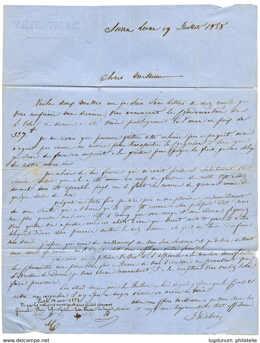 741 SIERRA-LEONE :1863 Extremely Rare Exchange Marking GB/2F62c On Entire Letter From SIERRA-LEONE To FRANCE. First Lett - Sierra Leone (...-1960)