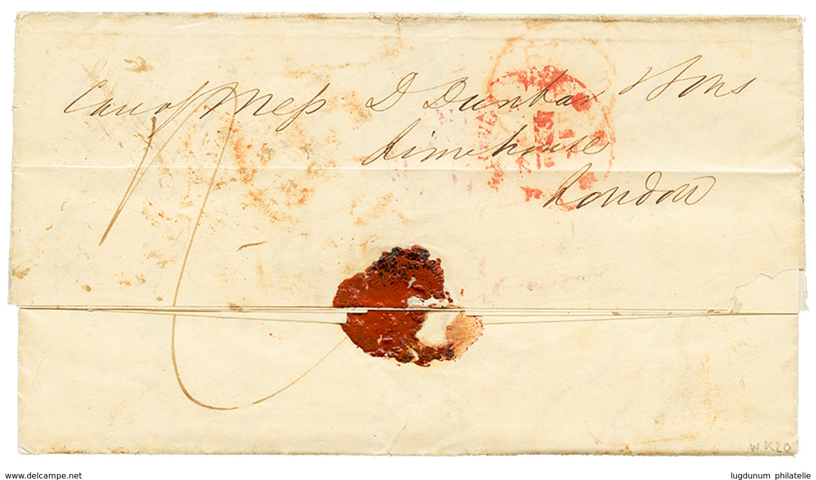 746 "ST HELENA To SPAIN" : 1854 P.F Red + LIMEHOUSE Blue + Tax Marking On Entire Letter From "STE HELENE" To CADIZ (SPAI - St. Helena