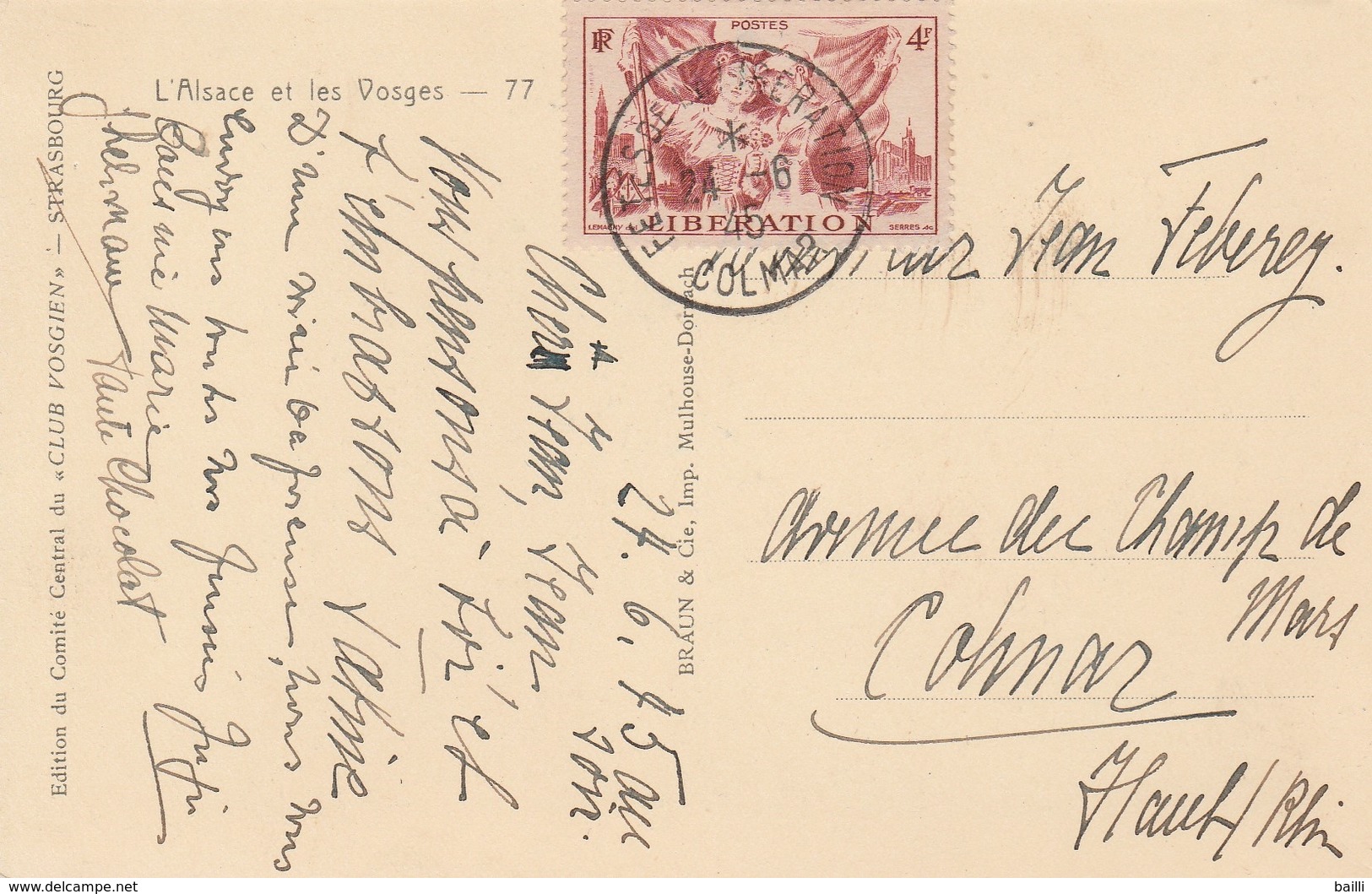 France Alsace Timbre N°739 Seul Sur Carte Colmar 1945 - Lettres & Documents