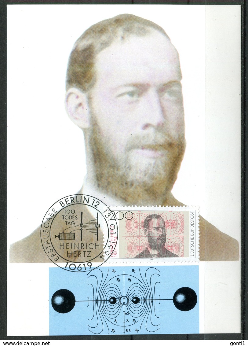 Germany 1994 Maximumkarte Heinrich Hertz Mi.Nr.1710 MK"100.Todestag Von Heinrich Hertz,Physiker "mit ESST" 1 MK - Physique