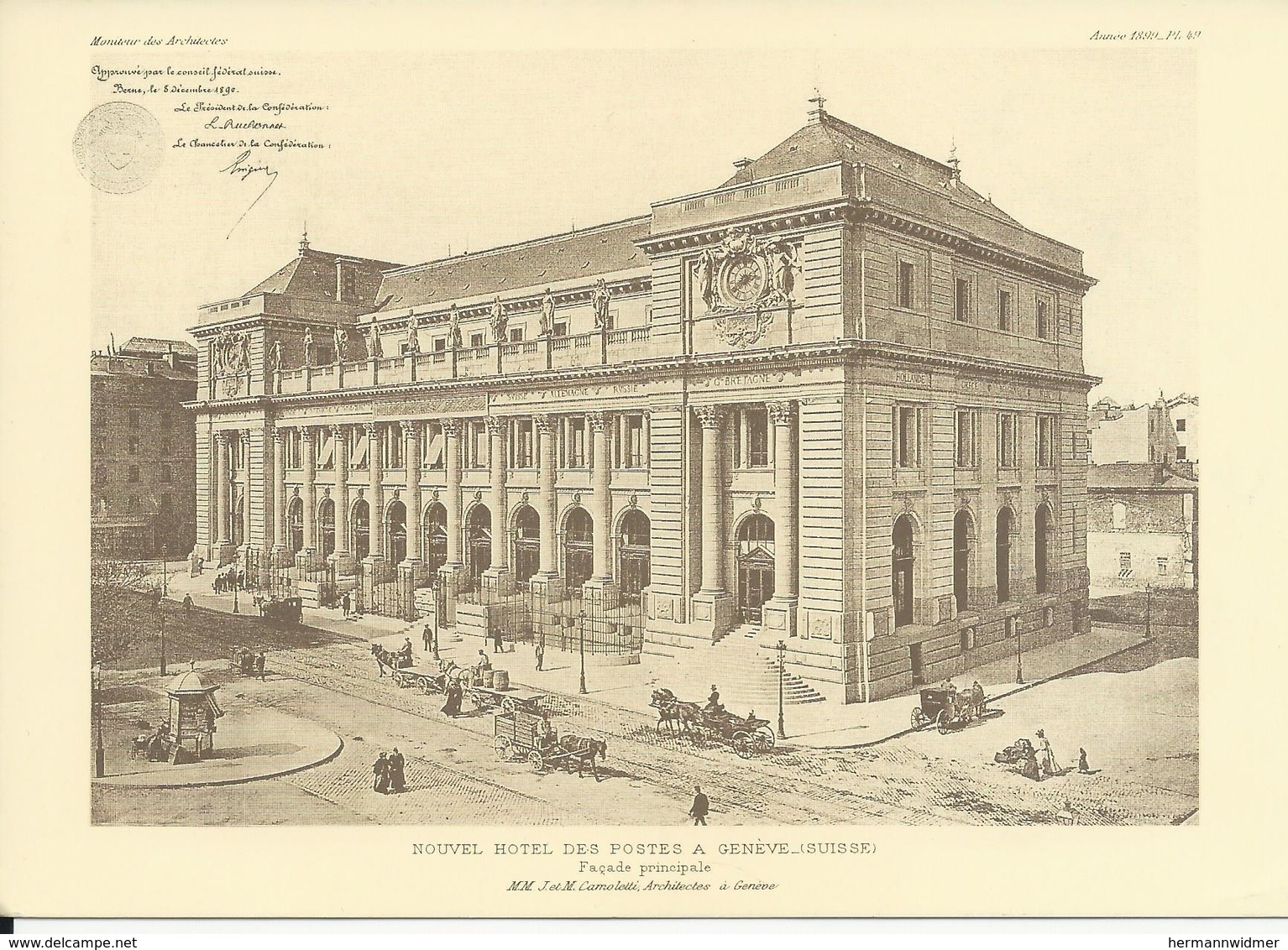 798, EUROPA, Bâtiments Postaux, Obl. Genève 10.9.90 Mont-Blanc, Verso Nouvel Hôtel Des Postes En 1899 - Storia Postale