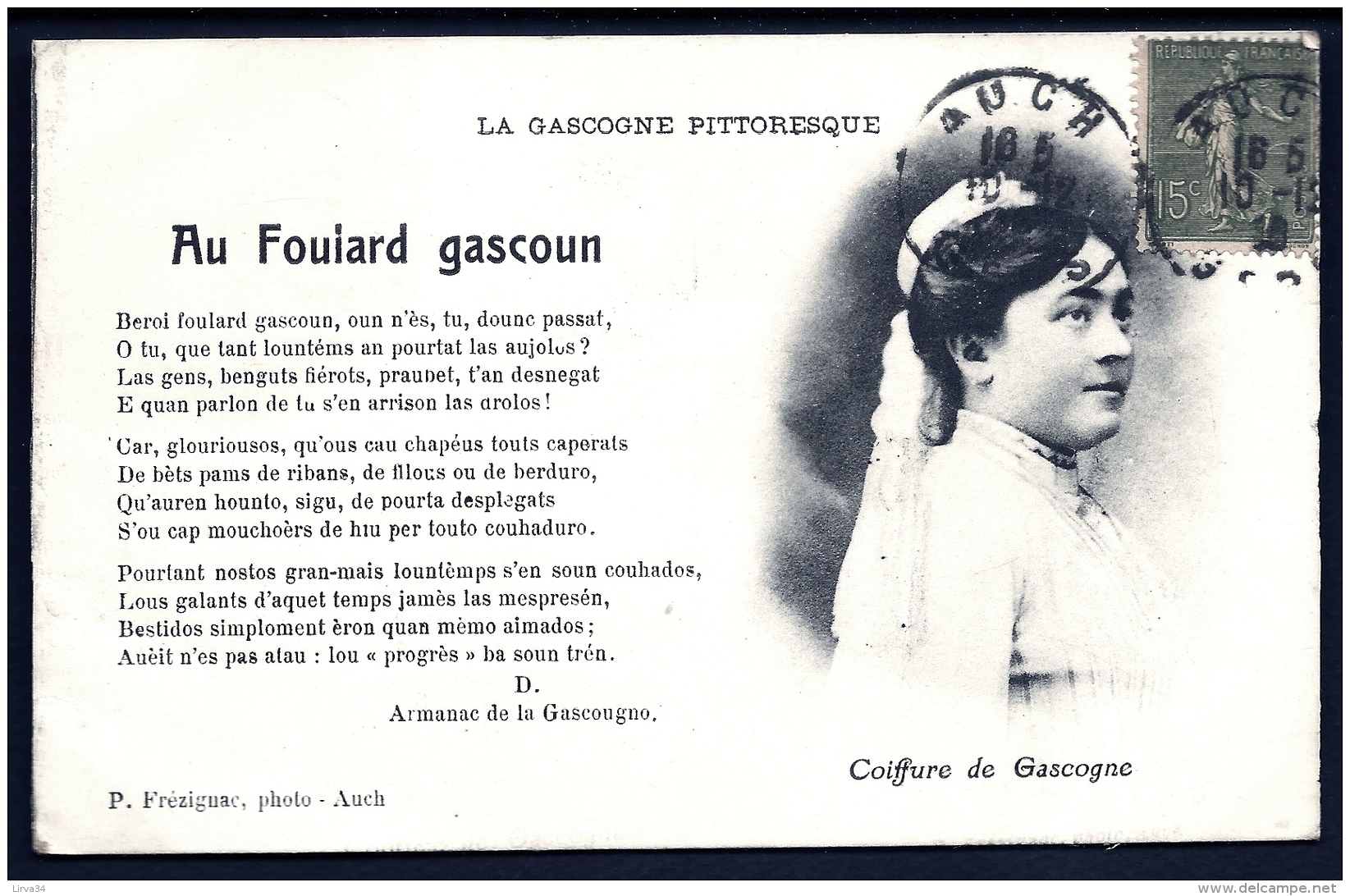 CPA ANCIENNE FRANCE- AUCH (32)- LA GASCOGNE PITTORESQUE- AU FOULARD GASCOUN- COIFURE DE GASCOGNE- TEXTE EN GASCON - Auch