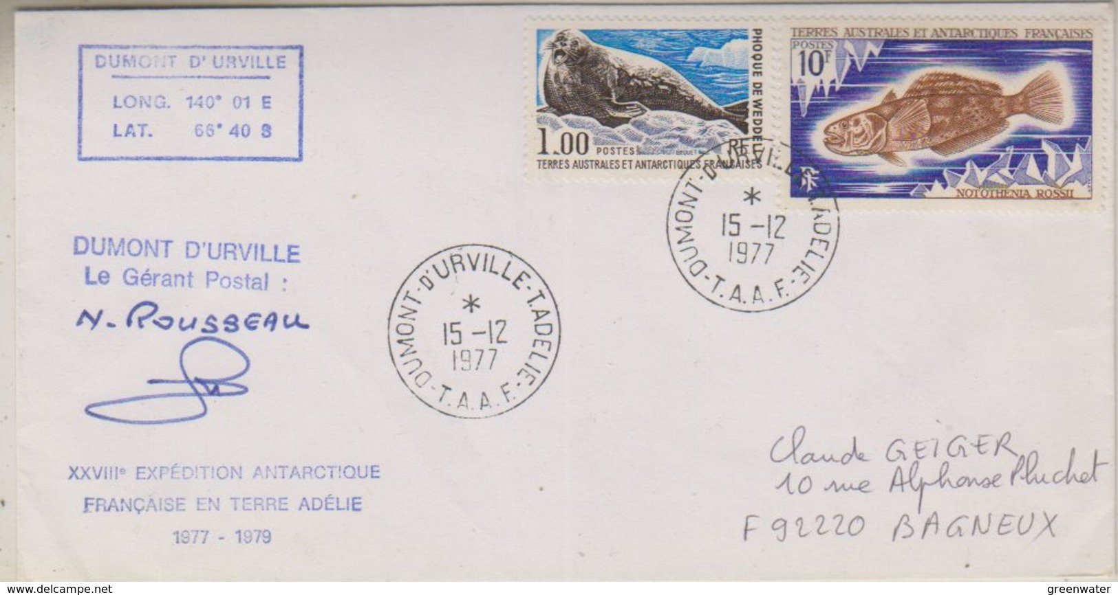 TAAF 1977 Terre Adelie Cover Ca 15-12-1977 (38534) - Brieven En Documenten