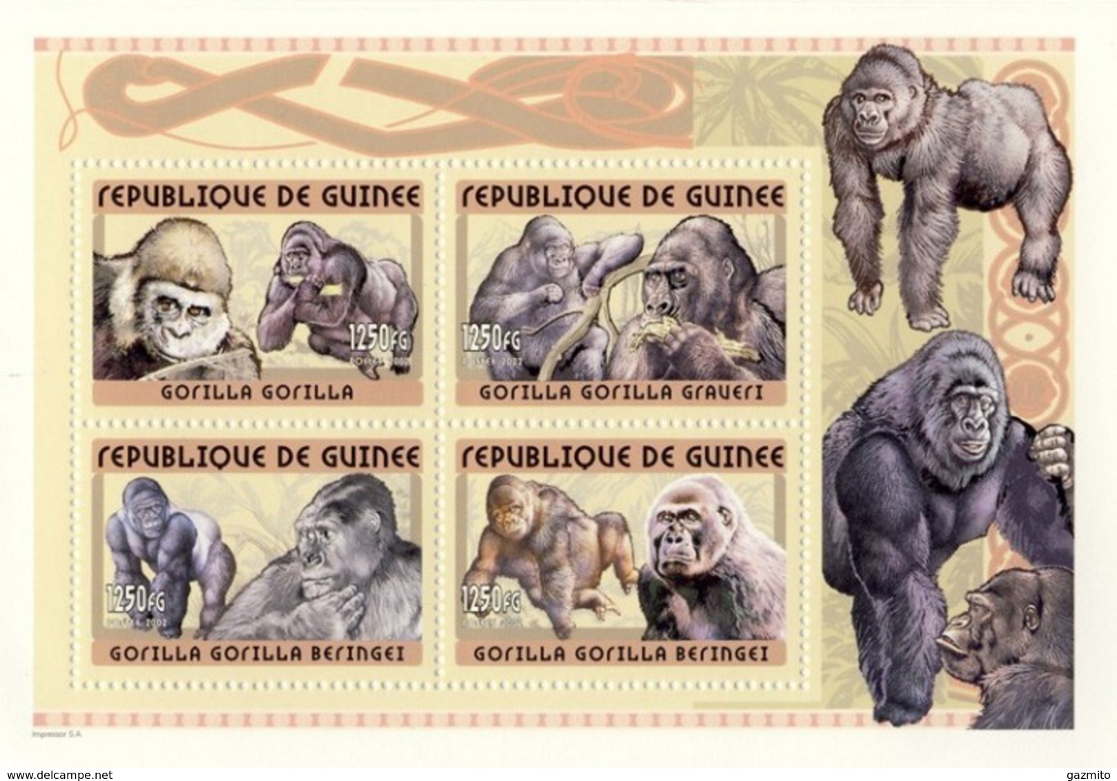 Guinea 2002, Animals, Gorillas, 4val In BF - Gorilles
