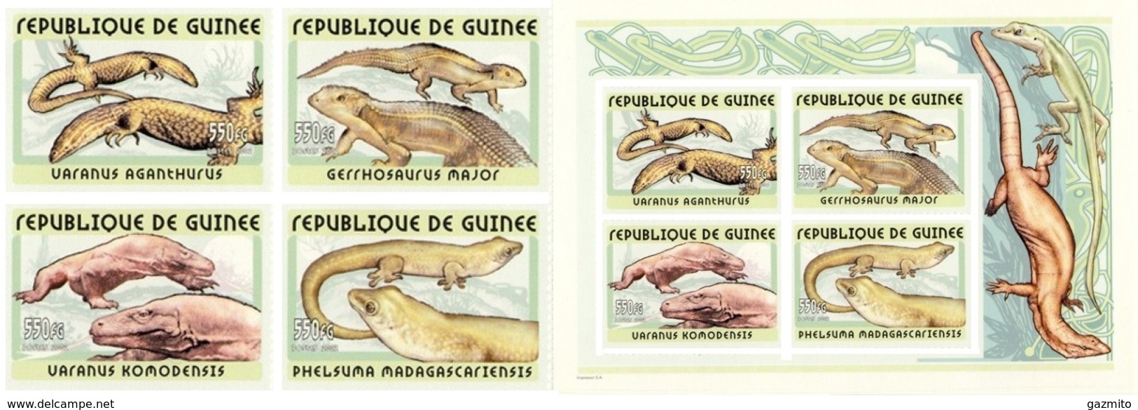 Guinea 2002, Animals, Lizards, 4val In BF+BF IMPERFORATED - Guinea (1958-...)