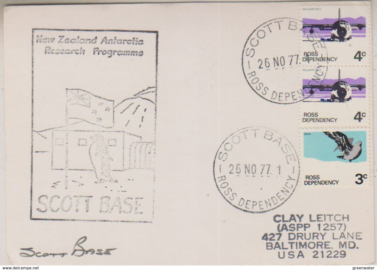 Ross Dependency 1977 Scott Base Ca 26 No 77  Card (38535) - Storia Postale