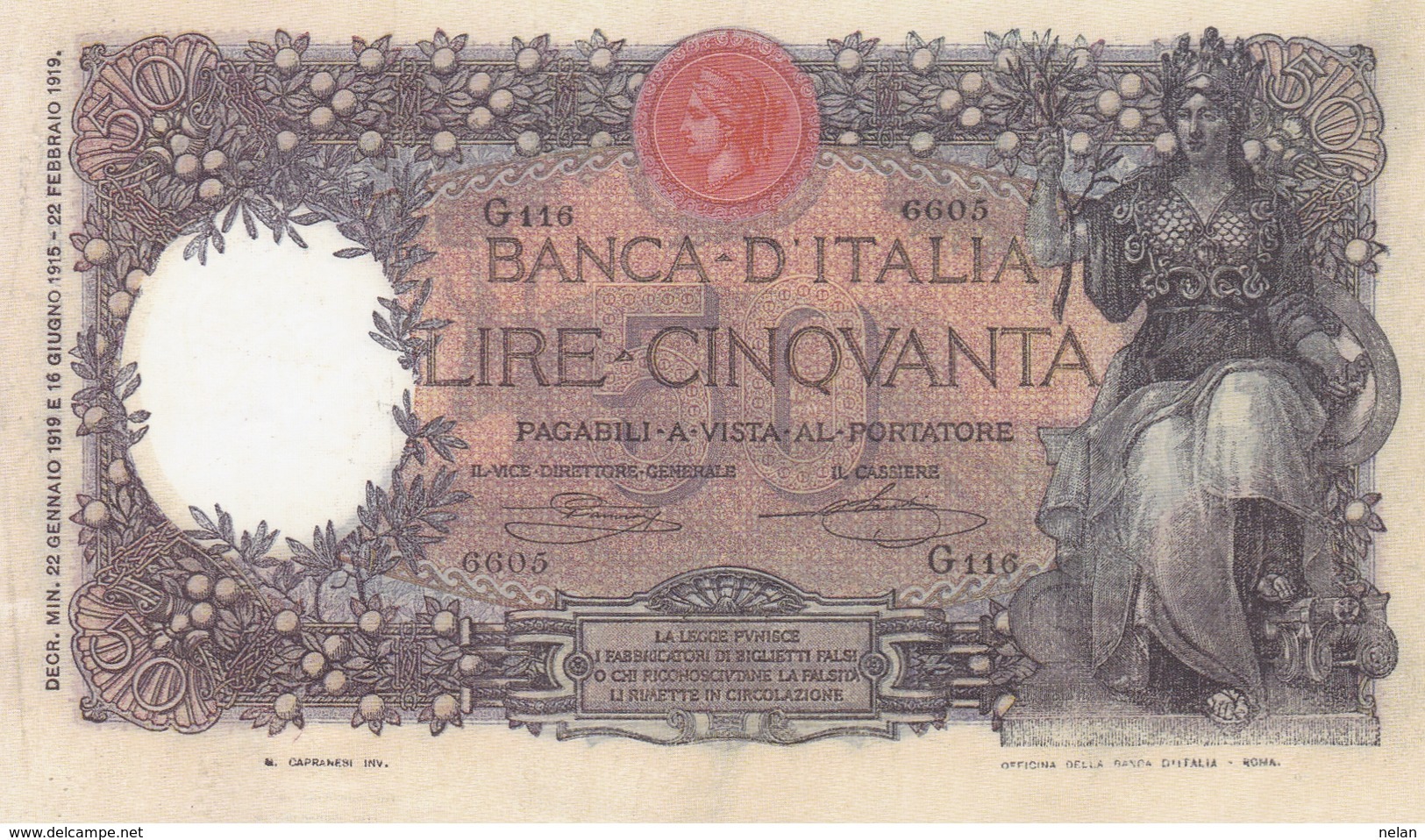 BANCA D ITALIA-50 LIRE -UNC-FDS-COPY-RIPRODUZIONE - 50 Lire