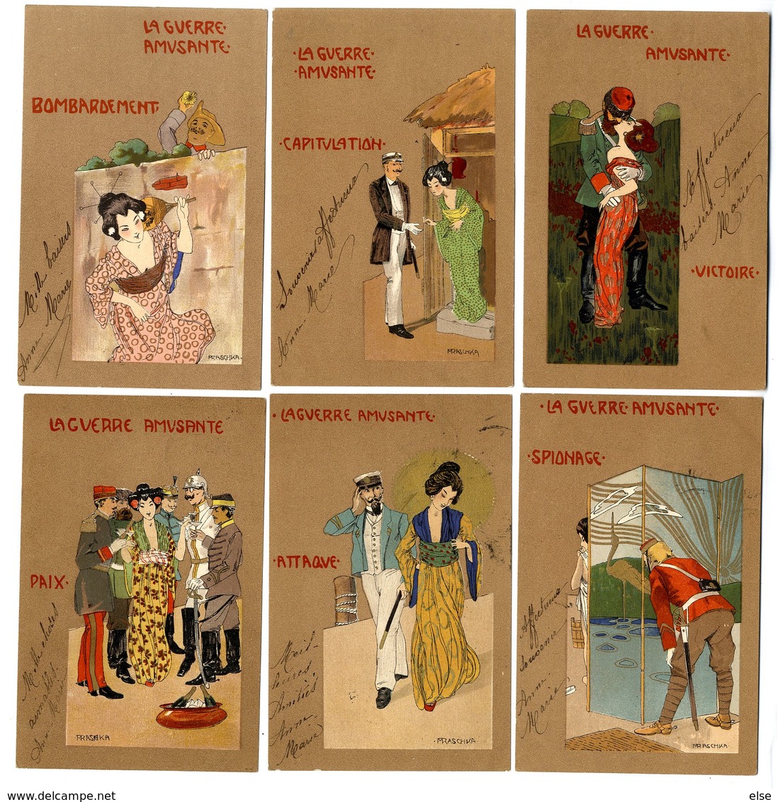 RAPHAEL KIRCHNER  SIGNE PRASCHKA   -  SERIE LA GUERRE AMUSANTE  -  6 CARTES ANCIENNES - Kirchner, Raphael