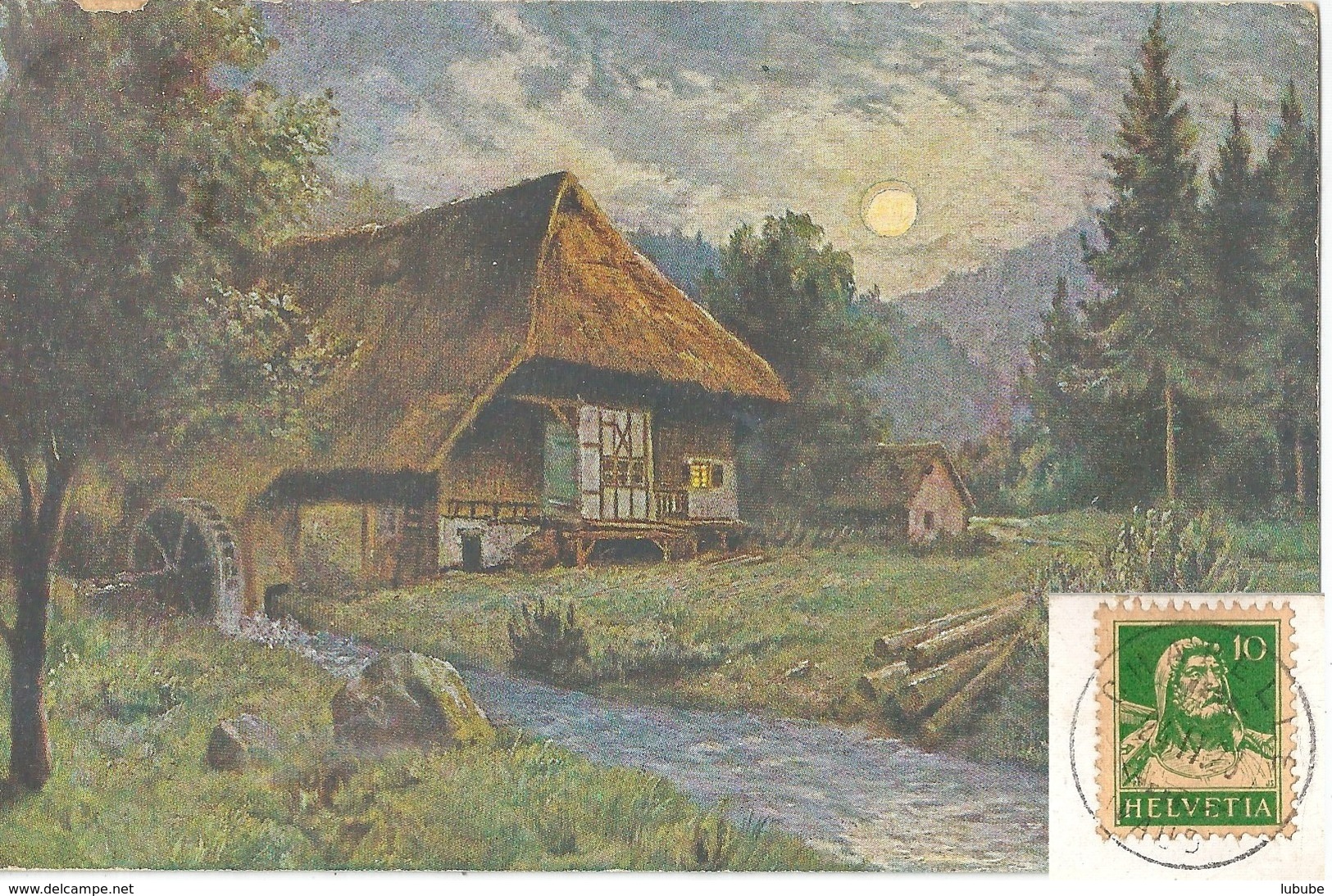 AK  "Mühle Am Bach Im Mondenschein"  (Stempel  CHAPELLE (VAUD))        1928 - Brieven En Documenten