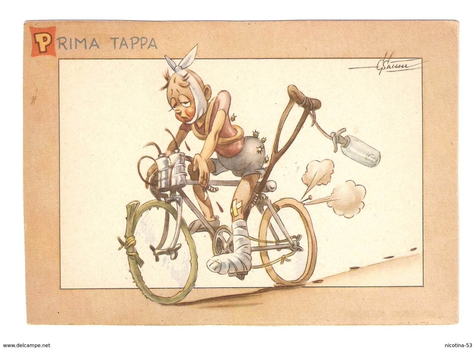 CT--02470-- ILLUSTRATORE E.SACCHI - BAMBINO-BICICLETTA-EDIZIONE GRAFICA ROCCI E C. TORINO- SATIRICA-"PRIMA TAPPA" - Altri & Non Classificati