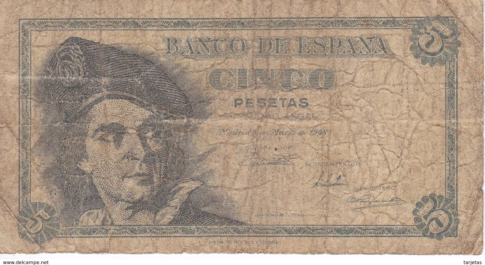 BILLETE DE ESPAÑA DE 5 PTAS DEL 1948 SERIE F CALIDAD RC (BANKNOTE) - 5 Pesetas