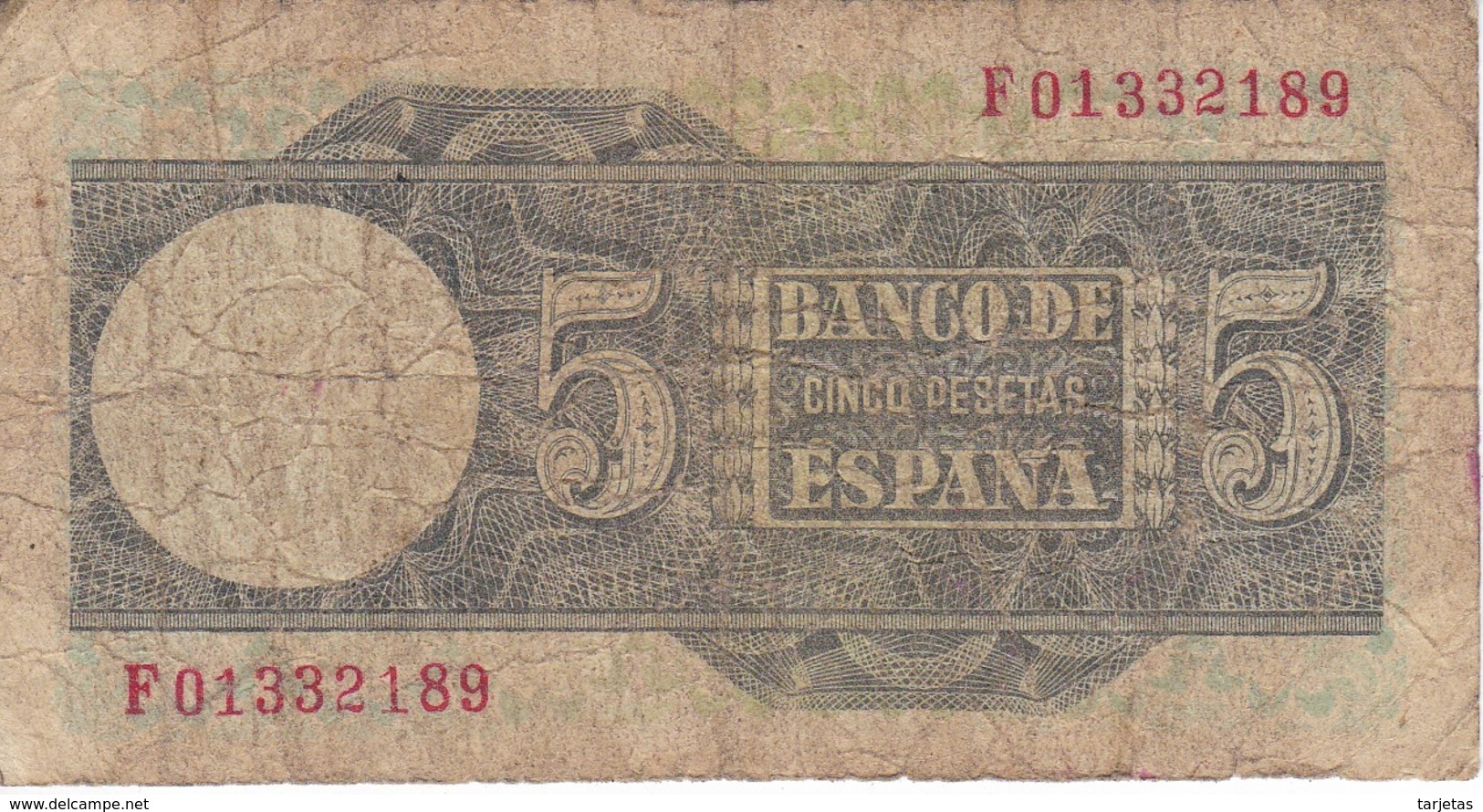 BILLETE DE ESPAÑA DE 5 PTAS DEL 1948 SERIE F CALIDAD RC (BANKNOTE) - 5 Pesetas