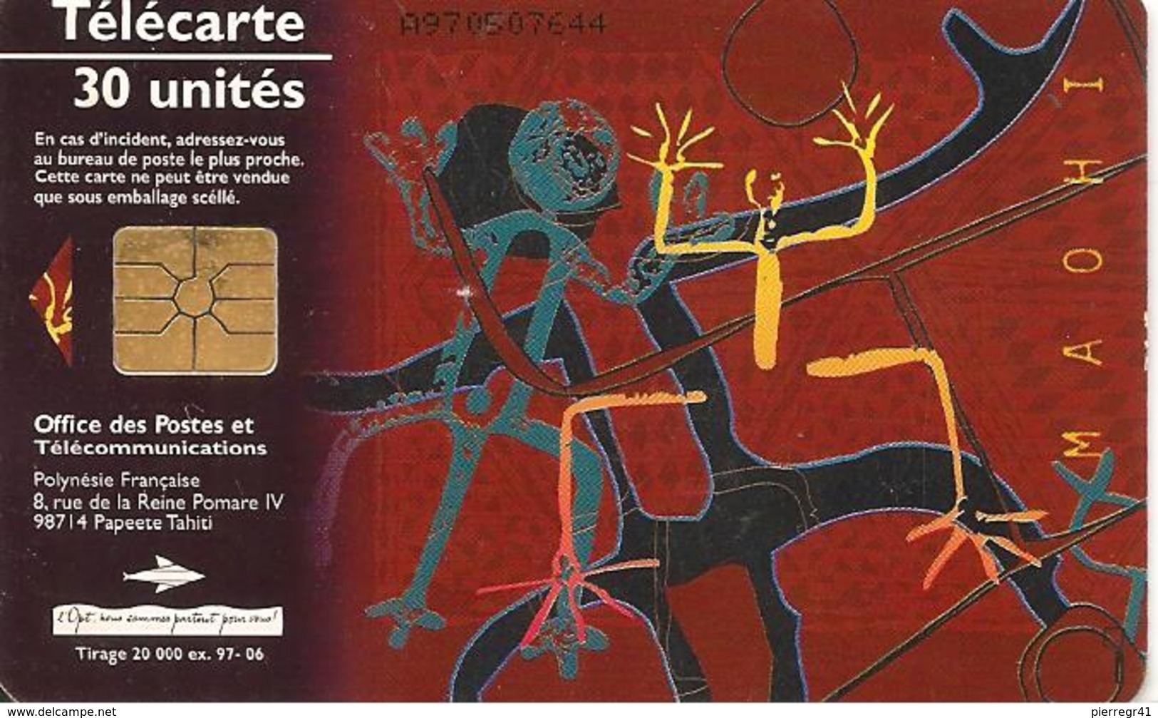 CARTE°-PUCE-POLYNESIE-30U-PF62-GEMA-ART MAOHI 97-MARRON-97/06-UTILISE-TBE- - Polynésie Française