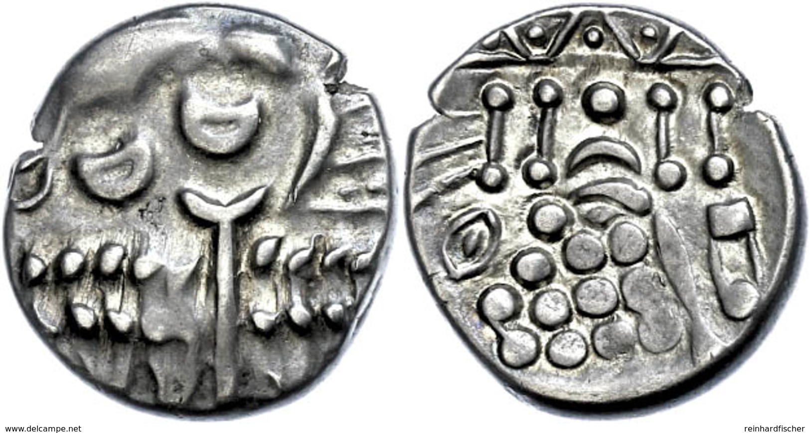 2 Britannien, Durotriges, Stater (5,62g), 58-45 V. Chr. Av: Stilisierter Apollokopf. Rev: Stilisiertes Pferd Nach Links. - Gauloises