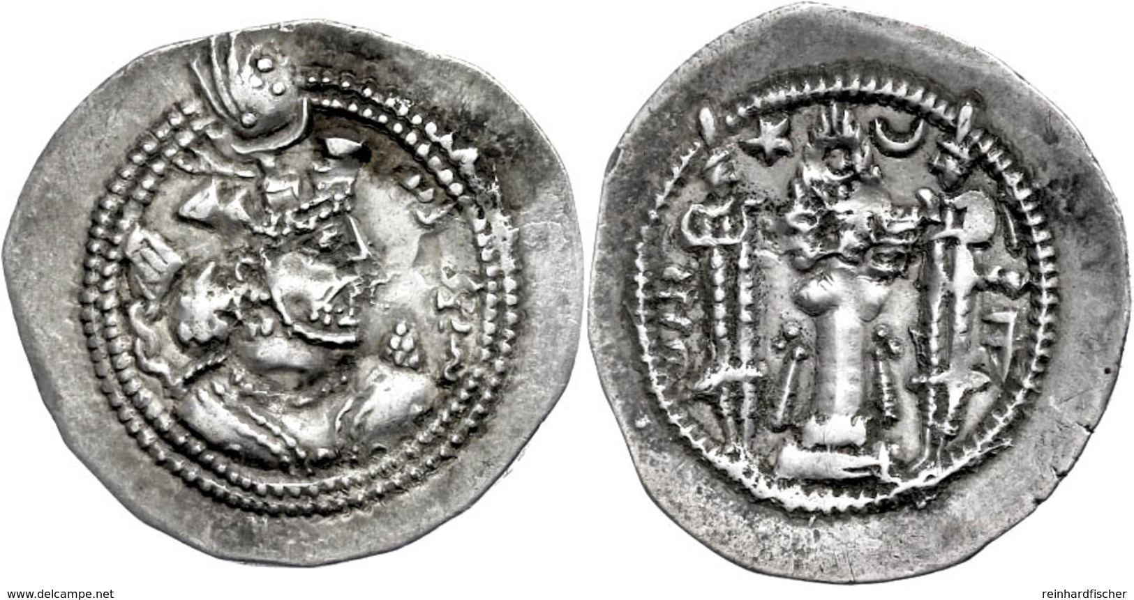 5 Sasaniden, Drachme (3,97g), 484-488, Valkas. Av: Büste Nach Rechts. Rev: Feueraltar Mit Zwei Assistenzfiguren, Ss-vz.  - Grecques