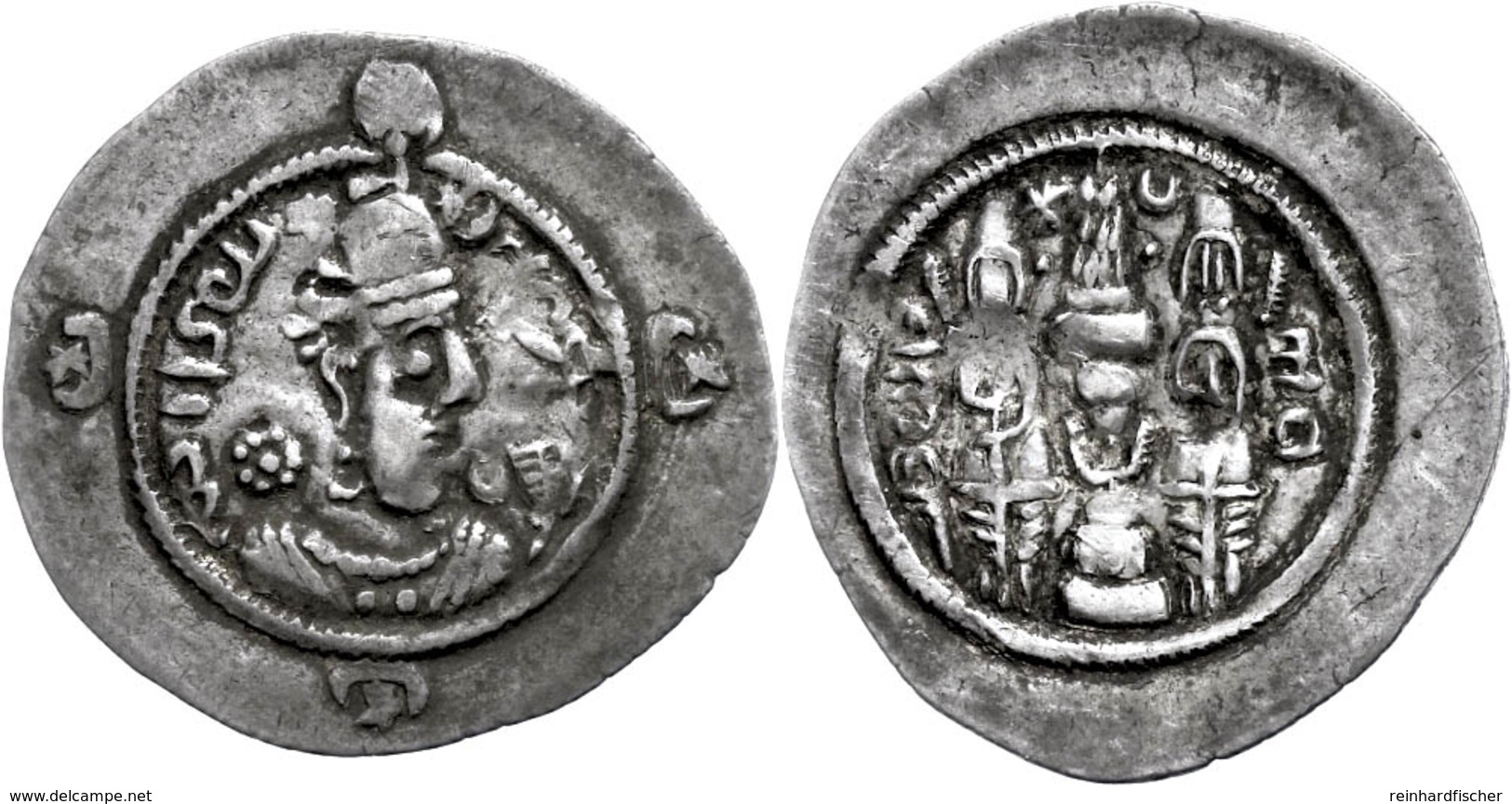 9 Sasaniden, Drachme (4,03g), 579-590, Hormizd IV.. Av: Büste Nach Rechts. Rev: Feueraltar Mit Zwei Assistenzfiguren, Ss - Greek