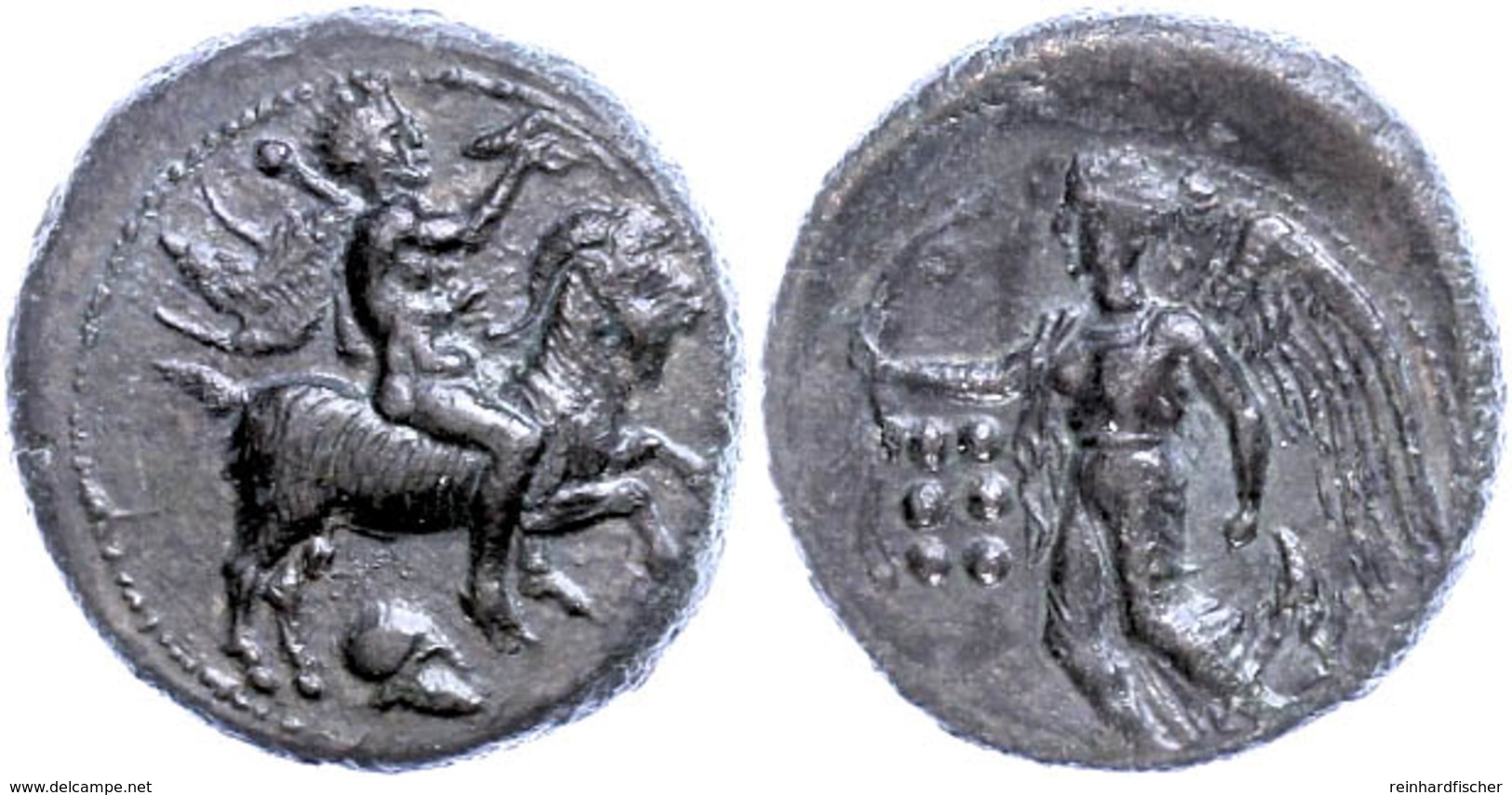 16 Himera, Hemilitron (6,41g), 420-408 V. Chr., Av: Jüngling Mit Muschelhorn Und Kerykeion Auf Ziege Nach Rechts, Im Fel - Sicile