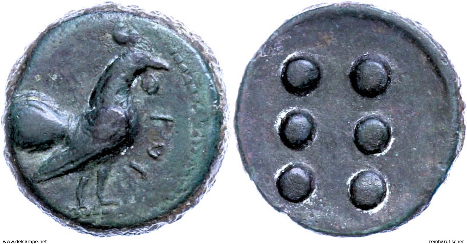 17 Panormus, Hemilitra (11,63g), Um 410 V. Chr., Av: Hahn Nach Rechts, Davor Punische Schrift, Rev: 6 Wertkugeln, Ss.  S - Sicily
