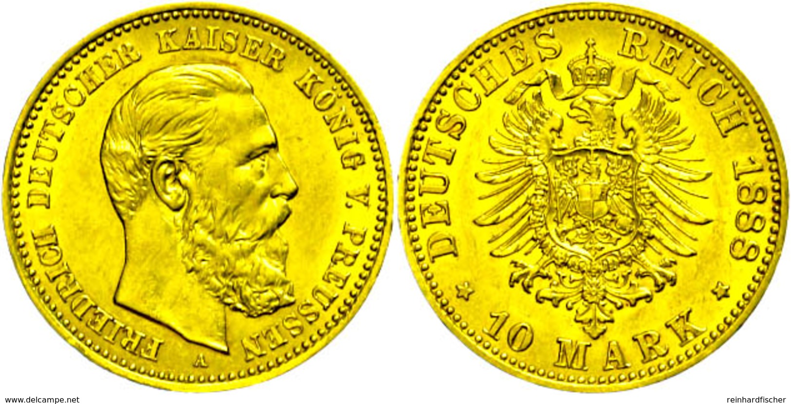 835 10 Mark, 1888, Friedrich III., F. Vz., Katalog: J. 247 - Other & Unclassified