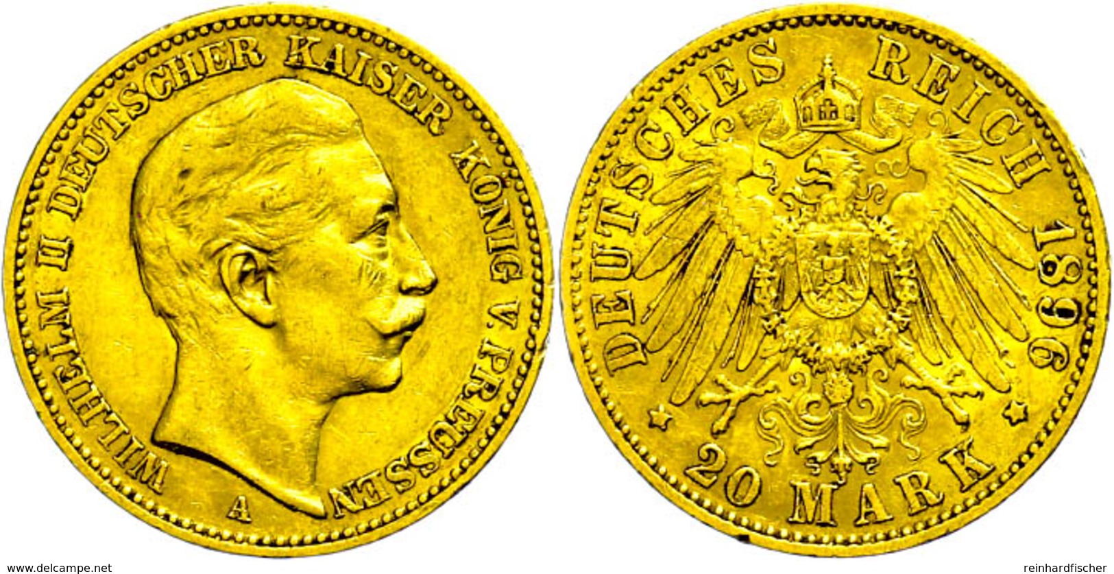 865 20 Mark, 1896, Wilhelm II., Kl. Rf., Ss., Katalog: J. 252 Ss - Other & Unclassified