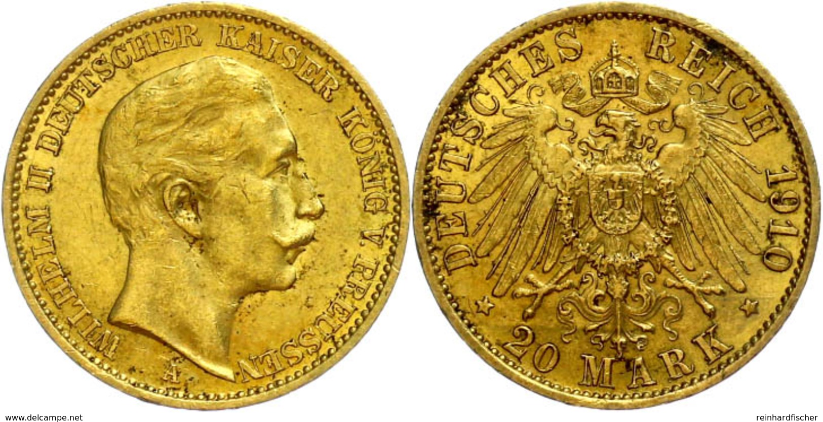 895 20 Mark, 1910, Wilhelm II., Kl. Rf., Belag, F. Vz., Katalog: J. 252 - Other & Unclassified