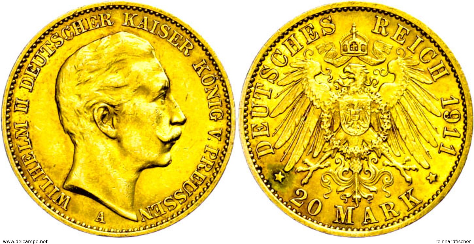 899 20 Mark, 1911, Wilhelm II., Wz. Rf., Ss+., Katalog: J. 252 - Other & Unclassified