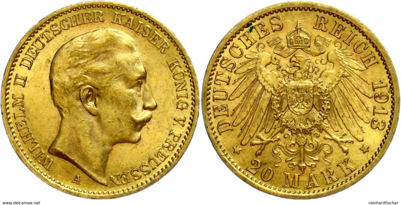 906 20 Mark, 1913, Wilhelm II., Wz. Rf., Vz, Katalog: J. 252 Vz - Other & Unclassified