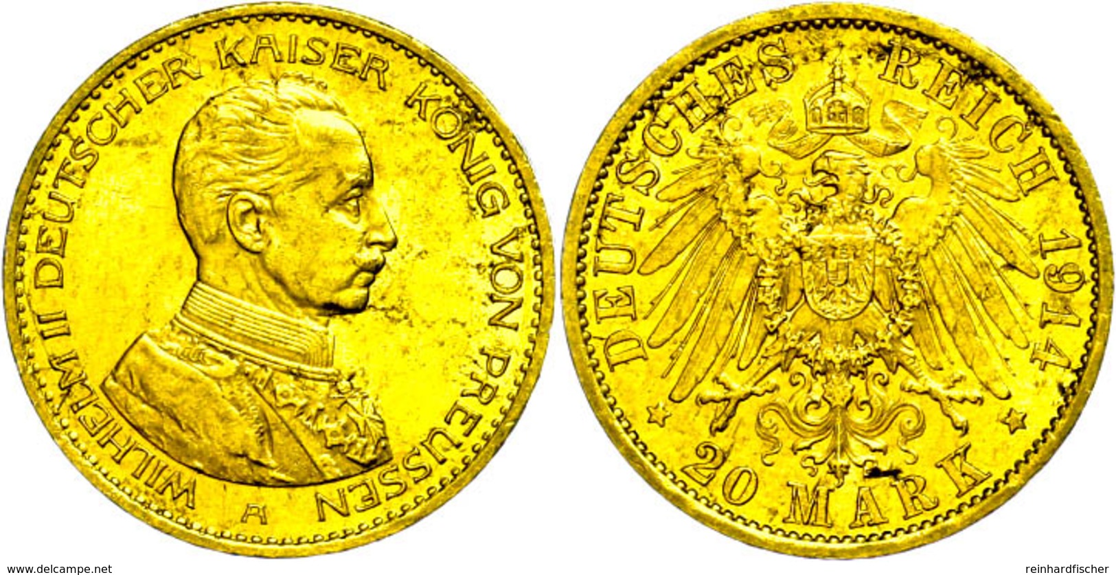 910 20 Mark, 1914, Wilhelm II., Wz. Rf., Vz., Katalog: J. 253 Vz - Other & Unclassified