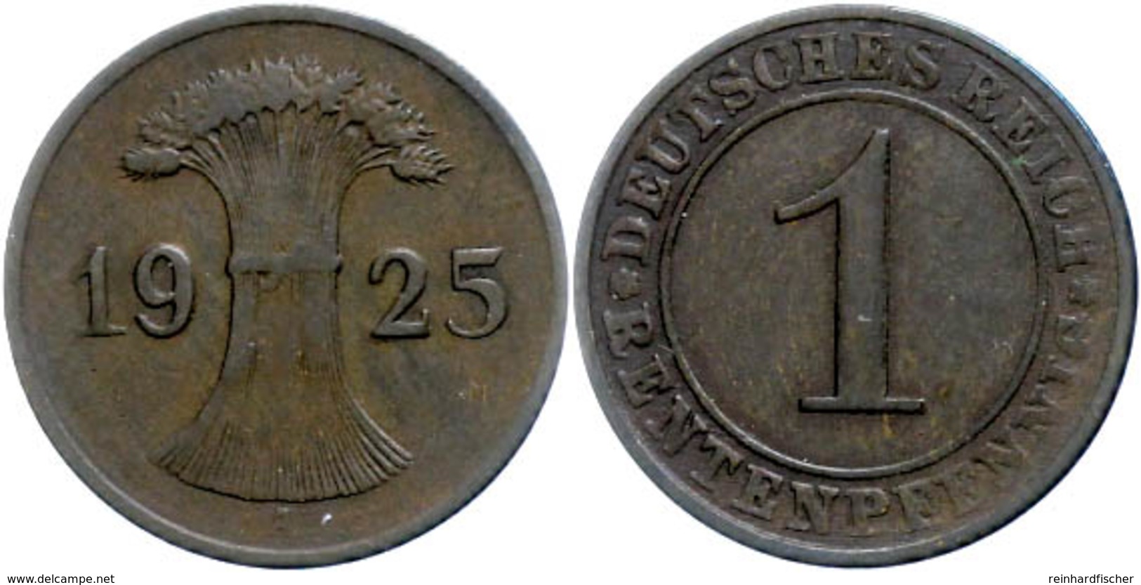 941 1 Rentenpfennig, 1925, Fehlprägung Durch Falsche Stempelkoppelung, S-ss. Sehr Selten!, Katalog: J. 306 S-ss - Other & Unclassified