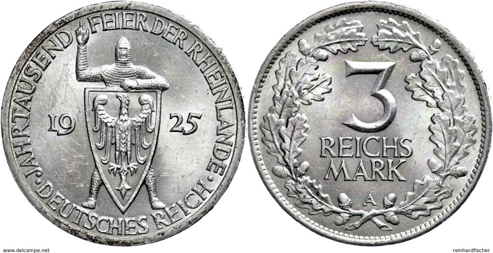 961 3 Reichsmark, 1925, A, Rheinlande, Vz+., Katalog: J. 321 - Other & Unclassified