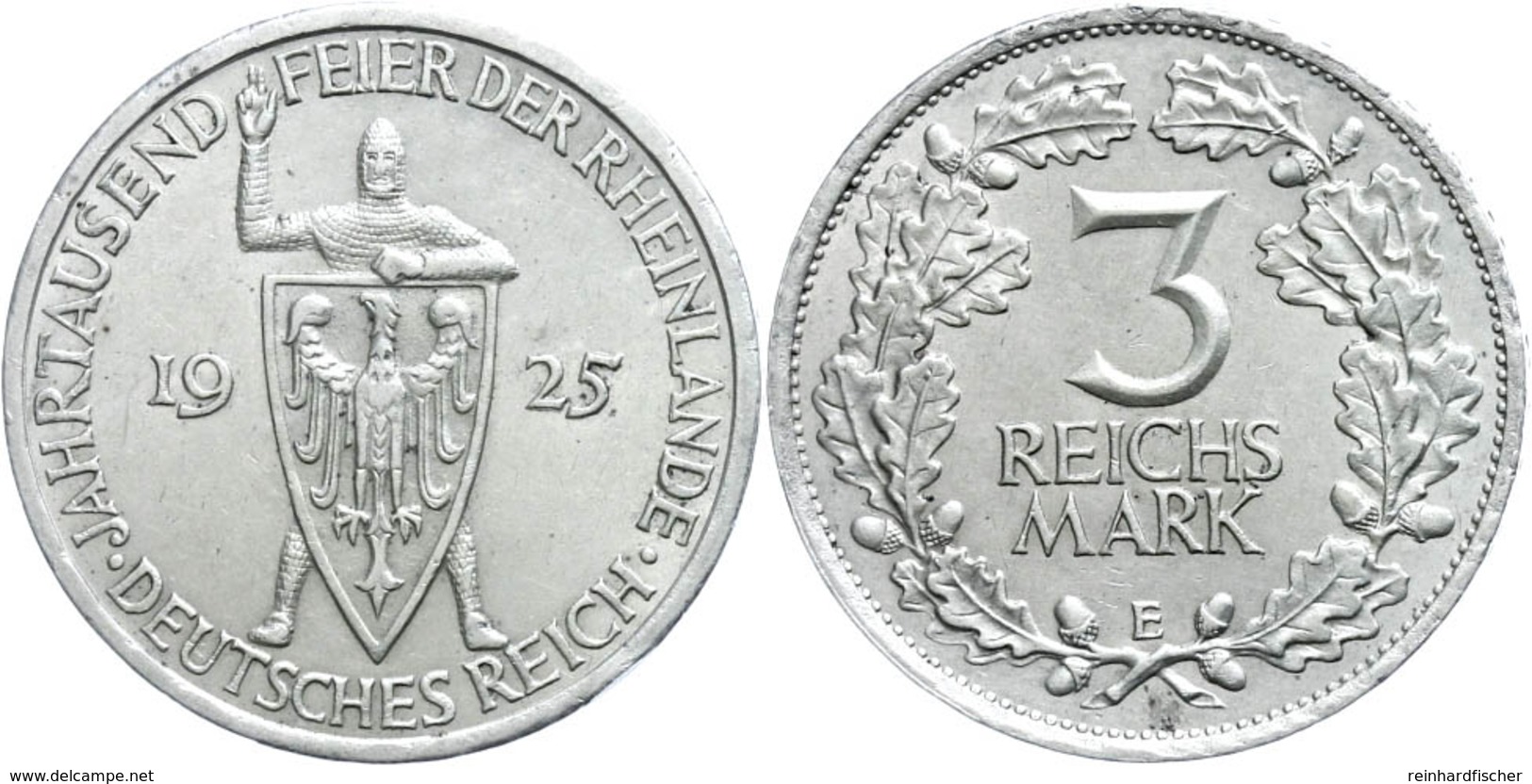 962 3 Reichsmark, 1925, E, Rheinlande, Kl. Rf., Vz., Katalog: J. 321 Vz - Other & Unclassified