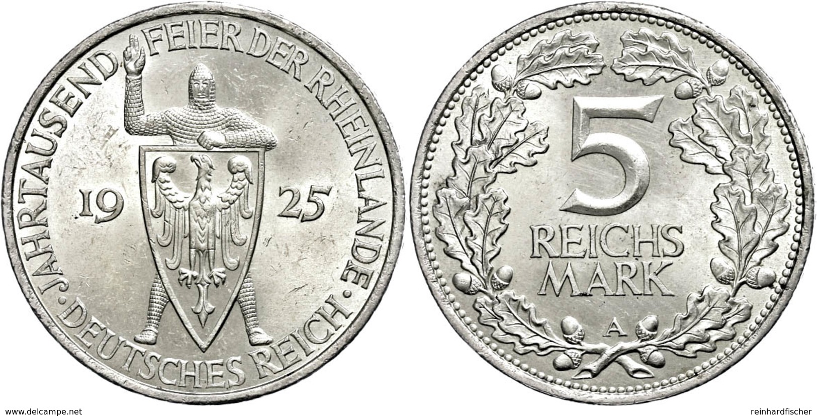 964 5 Reichsmark, 1925, A, Rheinlande, Kl. Rf., Vz-st., Katalog: J. 322 Vz-st - Other & Unclassified