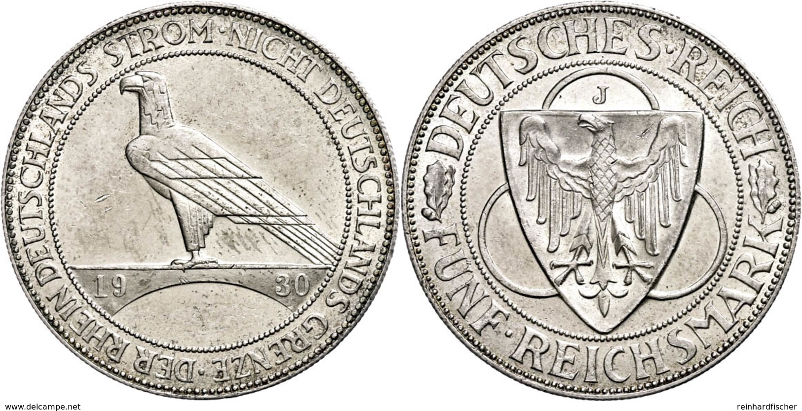 1060 5 Reichsmark, 1930, J, Rheinlandräumung, Vz., Katalog: J. 346 Vz - Other & Unclassified