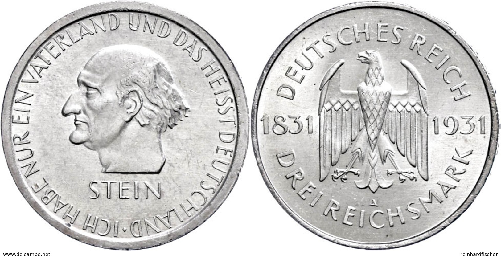 1067 3 Reichsmark, 1931, Freiherr Von Stein, Wz. Rf., Vz., Katalog: J. 348 Vz - Other & Unclassified