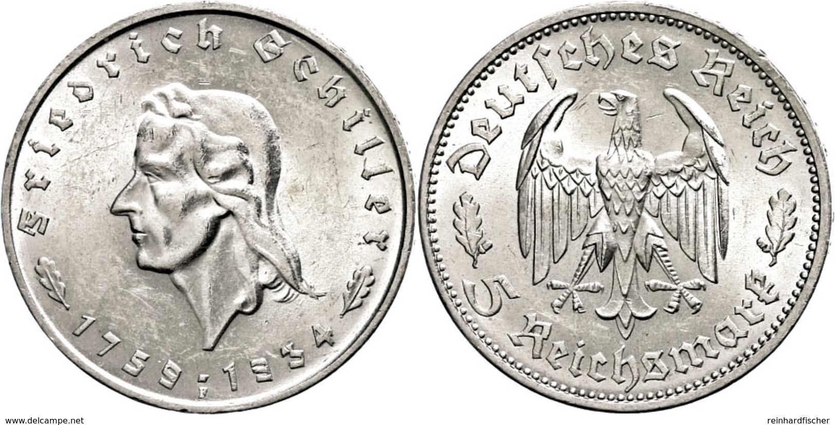 1103 5 Reichsmark, 1934, Schiller, Vz., Katalog: J. 359 Vz - Other & Unclassified