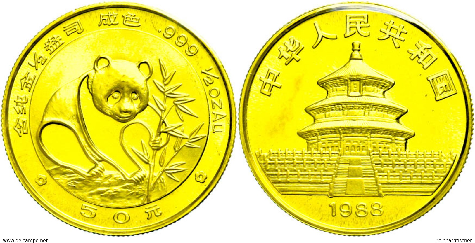 1372 50 Yuan, Gold, 1988, Panda, Fb. B5, KM 186, Verschweißt, In Schatulle Mit Zertifikat, PP.  PP - Chine