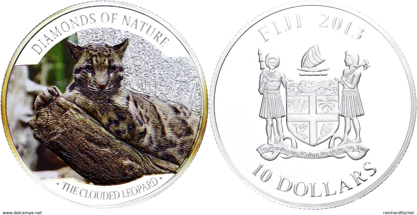 1434 10 Dollars, 2013, Leopard, 1 Unze Silber, Coloriert, Etui Mit OVP Und Zertifikat. Auflage Nur 1.000 Stück, PP  PP - Fidji