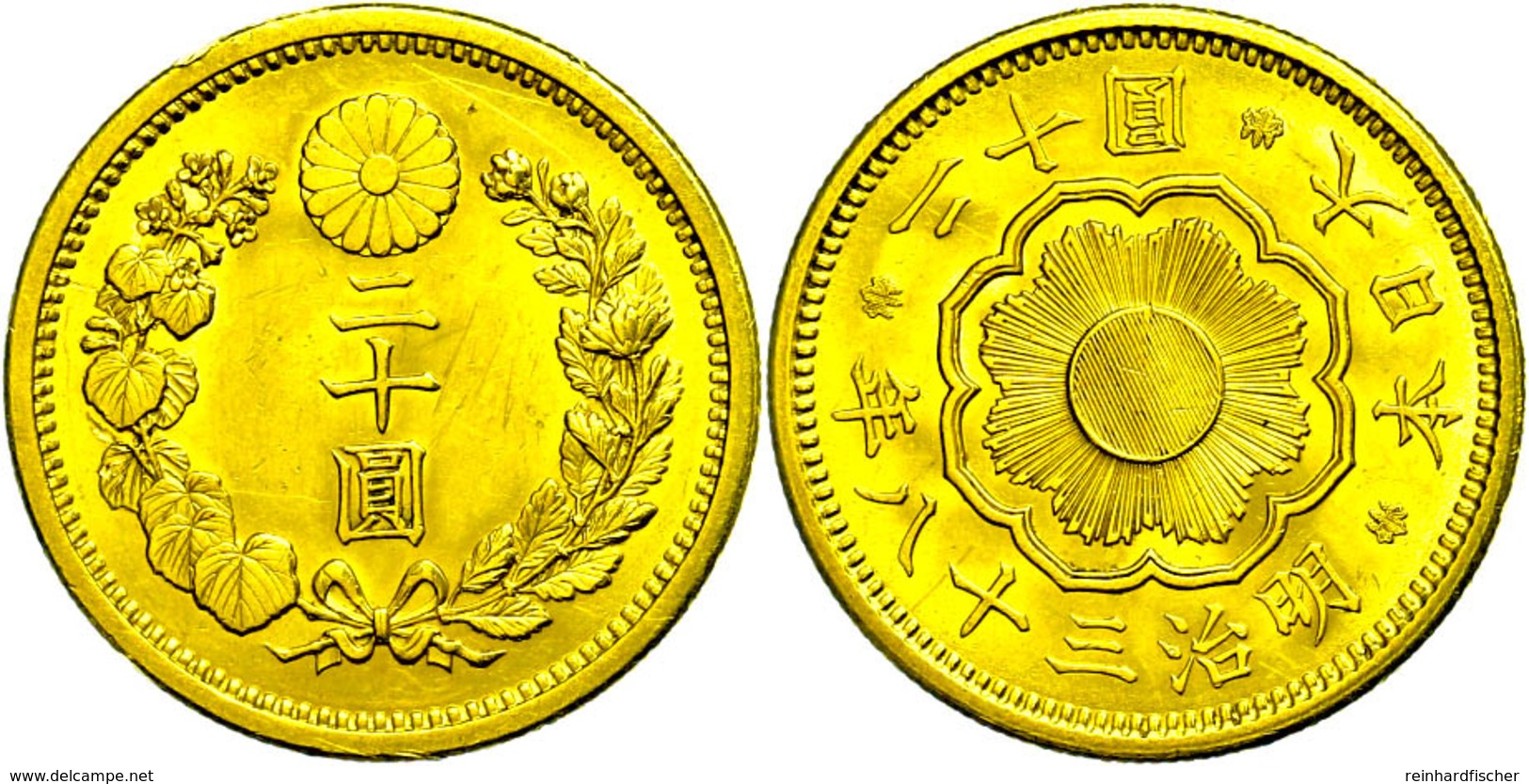 1610 20 Yen, Gold, 1905 (Jahr 38), Mutsuhito, Fb. 50, KM 34, Min. Rf. Und Kl. Kr., Vz.  Vz - Other & Unclassified