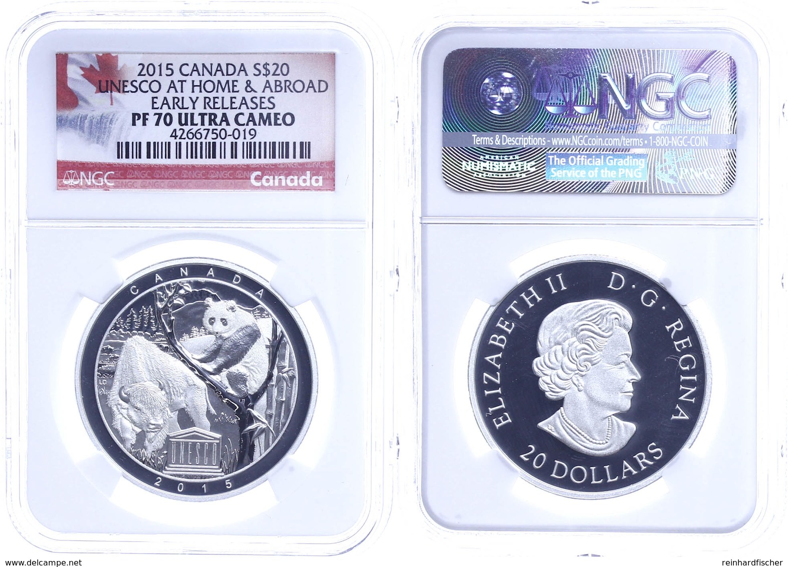 1639 20 Dollars, 2015, Unesco, In Slab Der NGC Mit Der Bewertung PF70 Ultra Cameo, Early Releases, Flag Label. - Canada