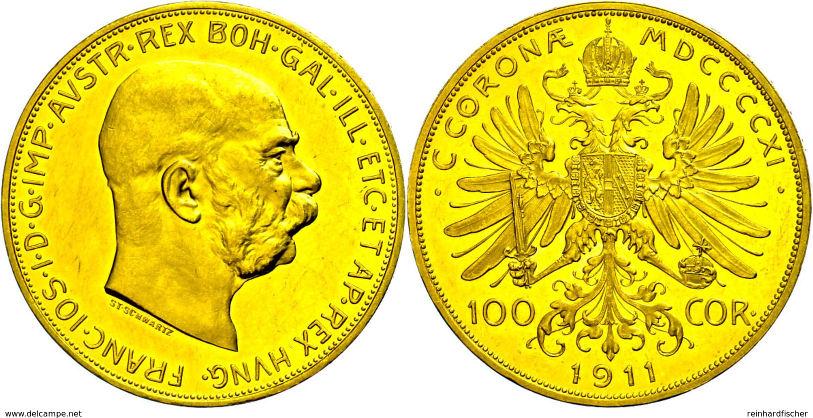 1804 100 Kronen, Gold, 1911, Franz Joseph I., Fb. 507, Avers Berieben, Vz.  Vz - Austria