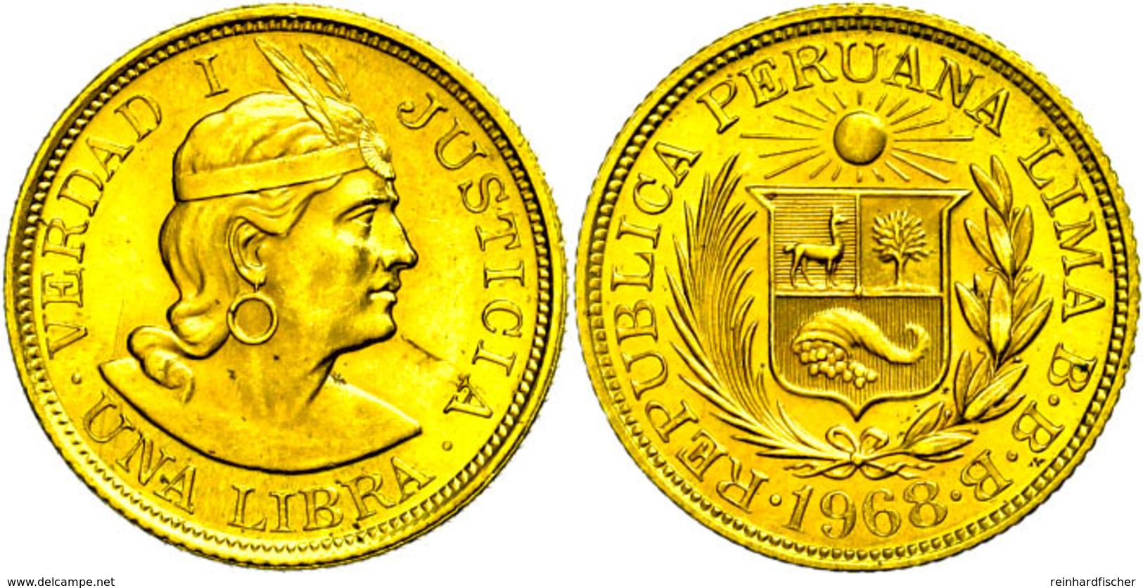 1846 Libra, Gold, 1968, Ca. 7,31g Fein, Fb. 73, Stempelfehler, St.  St - Peru