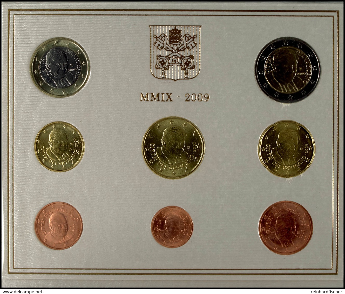 2210 1 Cent Bis 2 Euro, 2009, Euro-KMS, Papst Benedikt XVI., Im Originalfolder, Leicht Bestoßen, St.  St - Vatican