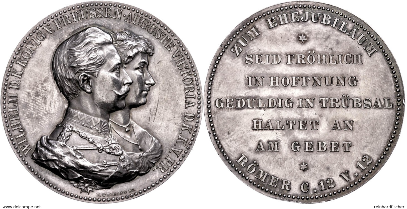 2481 Preußen, Wilhelm II., Silbermedaille (Dm. Ca. 45,20mm, Ca. 50,90g), O.J., Von E. Weigand, Zur Goldenen Hochzeit. Av - Other & Unclassified
