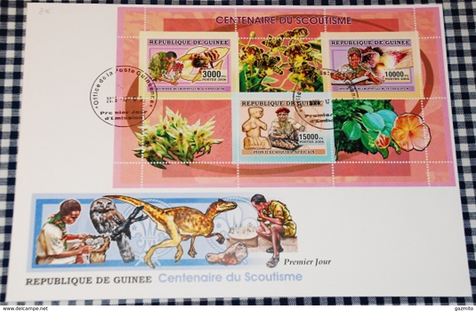 Guinea 2006, 100th Scout III, Orchids, Chess, 3val In BF In FDC - Guinea (1958-...)
