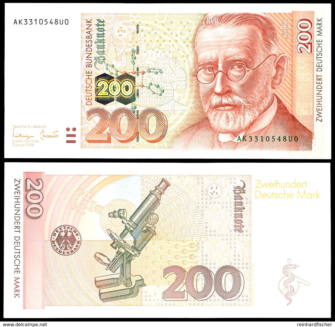 2732 200 Deutsche Mark, 2.1.1996 (-31.12.2001), KN 7-stellig Schwarz/grün, Mit Verbesserten Sicherheitsmerkmalen (Kinegr - Other & Unclassified