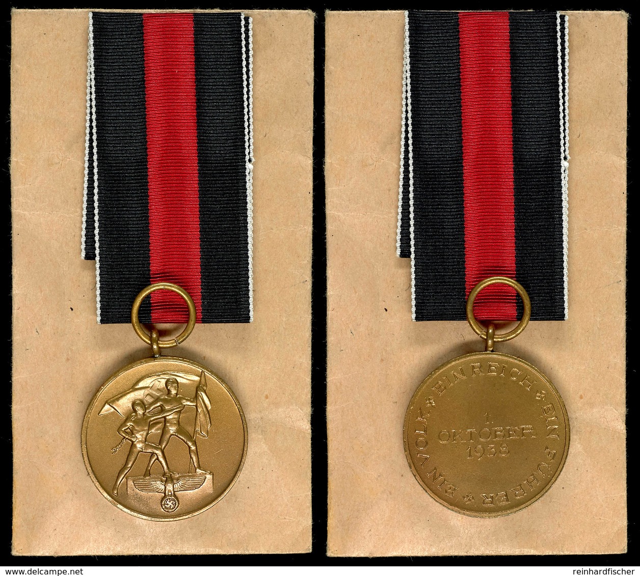 2780 Sudetenland, Medaille Zur Erinnerung An Den 1. Oktober 1938, Mit Band, In Originaltüte. Tüte Mit Hersteller Karl He - Other & Unclassified