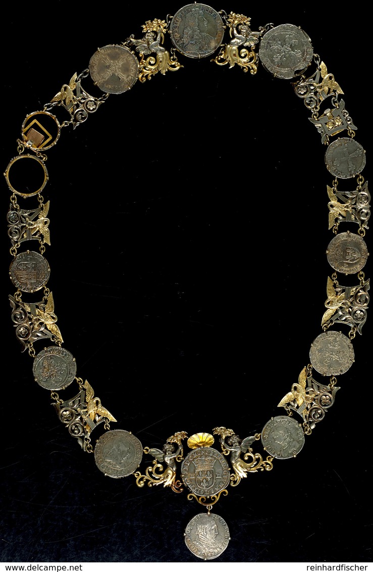 2933 Silber Würdenträger - Kette Mit Zwei Verschlüssen, Zum Teil Feuervergoldet (L. Ca. 74 Cm), Ca. 19. Jh.. An Der Kett - Other & Unclassified