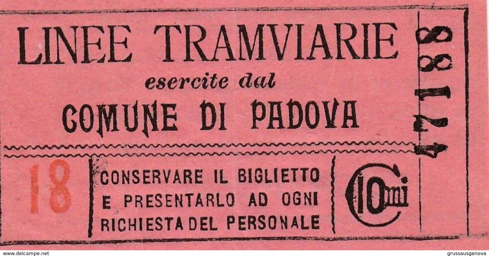 15982) BIGLIETTO LINEE TRAMVIARIE COMUNE DI PADOVA SENZA DATA MA CREDO 1947 CIRCA - Europa